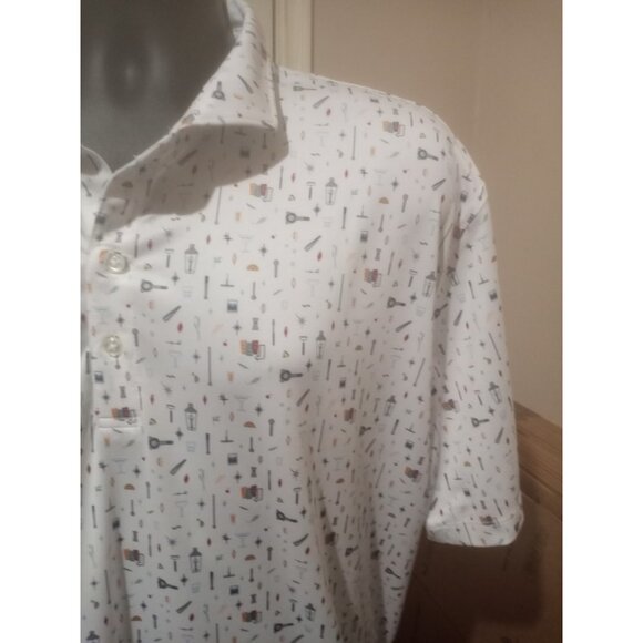 Johnnie O Polo Shirt Mens 2XL White All Over Print Geometric Performance Drinks - Picture 5 of 13